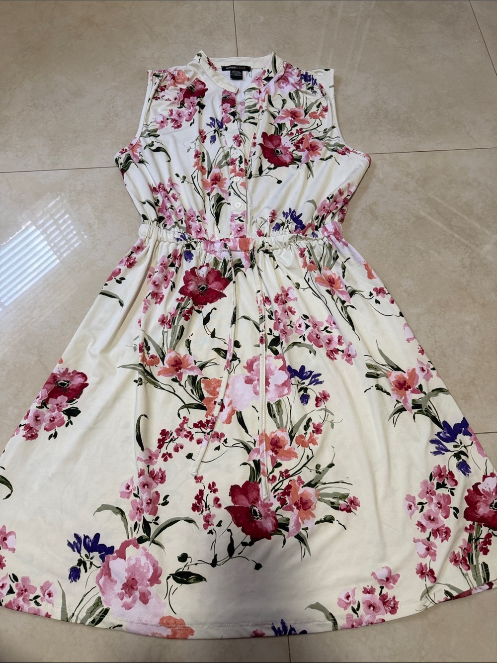 Robert Louis White Floral Tunic with Pink & Purple Blooms